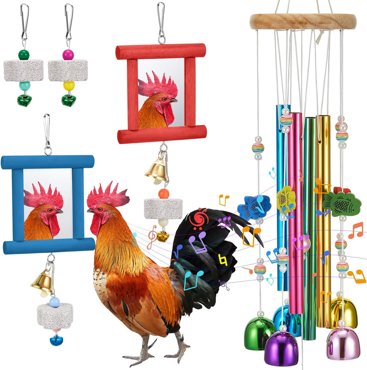 VioraWhite 7 Pcs Chicken Toys, Mirror Grinding Stone, Yellow, Purple