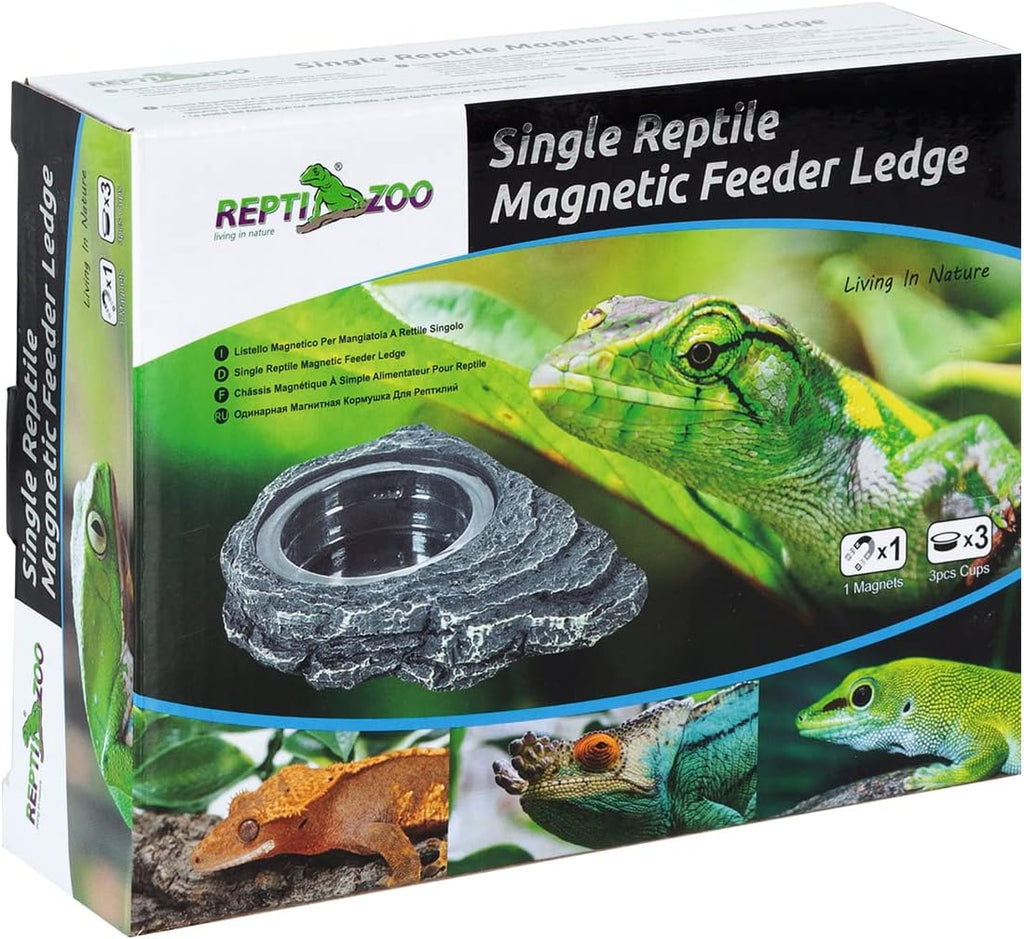 REPTIZOO Reptile Magnetic Feeder Ledge, Single Bowl Reptile Food Dish with 3PCS Feeding Cups Food Water Feeder for Crested Gecko Lizard Chameleon Pets