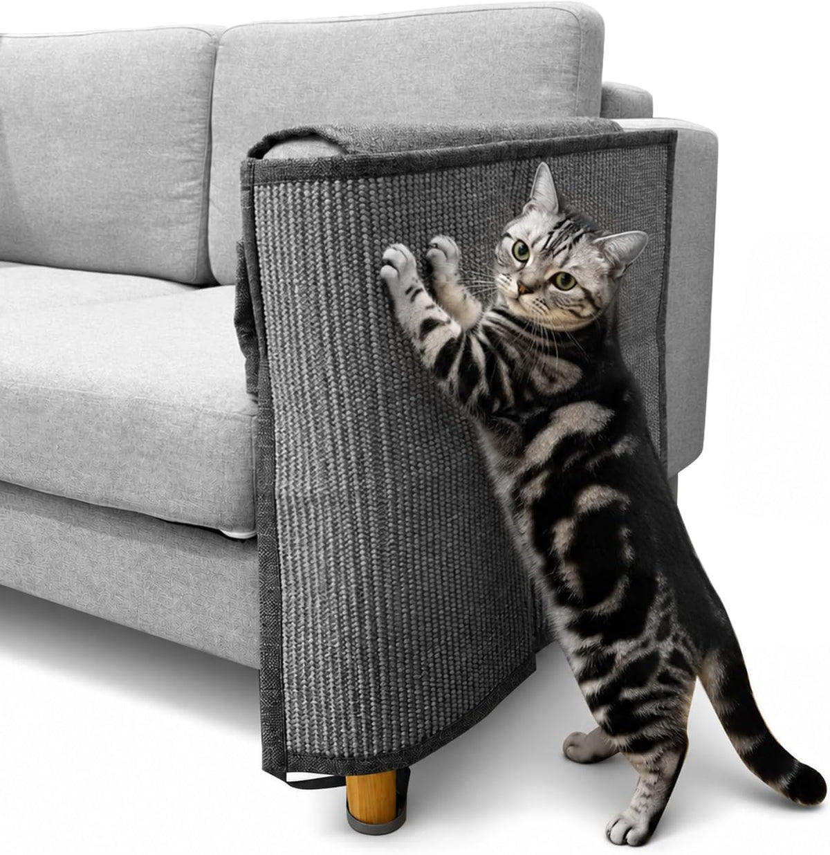 Sisal Couch Protector w/Storage Pocket, All Gray Right‑Side