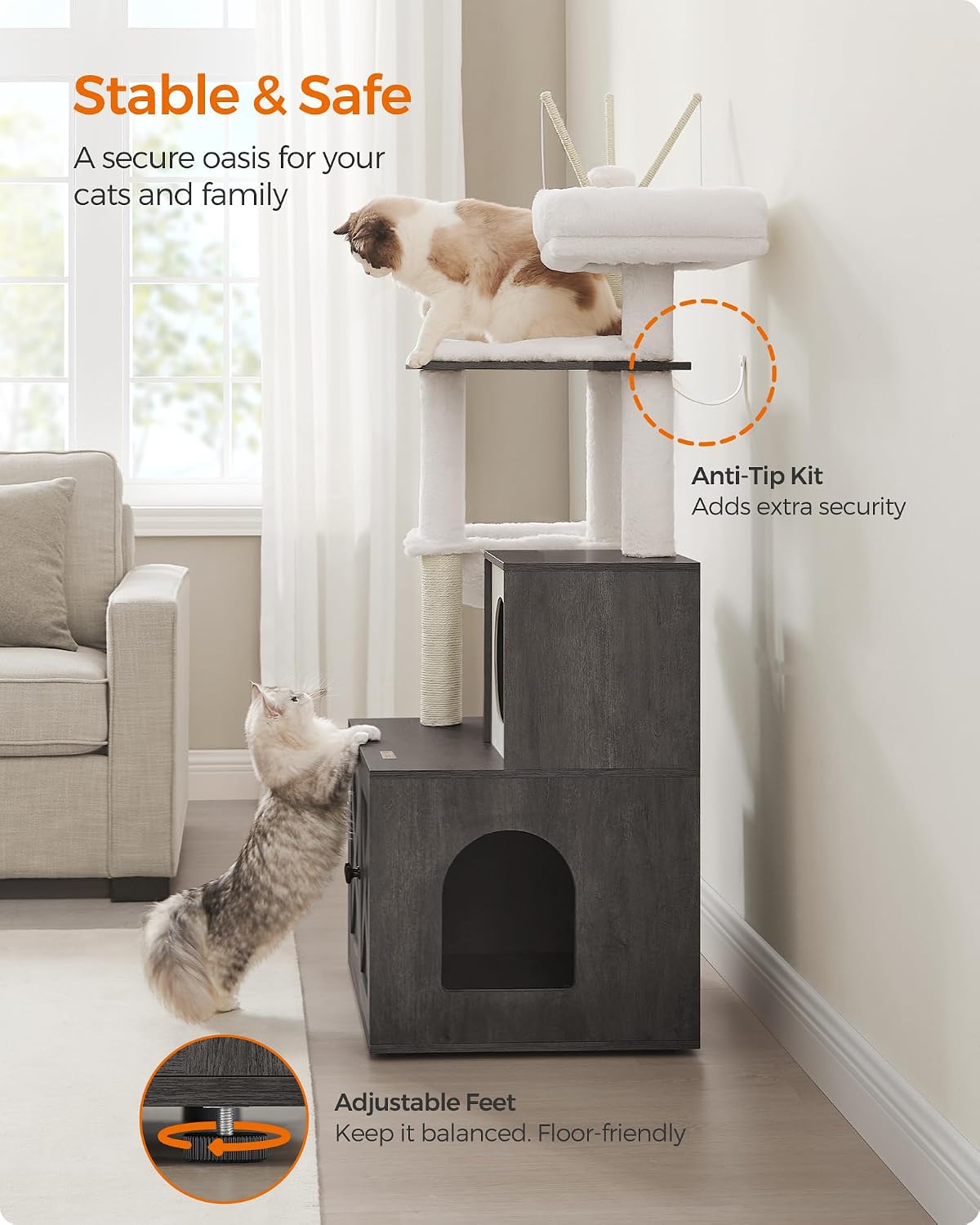 Feandrea Cat Tree with Litter Box Enclosure, 59-Inch, 2-in-1 Condo