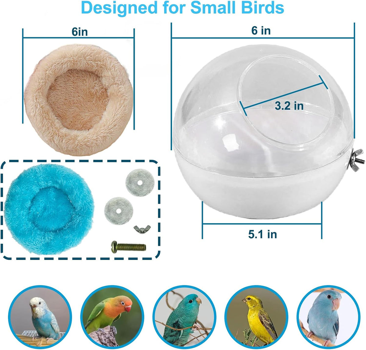 Bird Nest, Warm Bird Bed for Cage, Clear Parrot Nesting House with 2 Mats Hanging Parakeet Cage Accessories for Lovebird, Canary, Budgie, Finch, Hamster (Clear)
