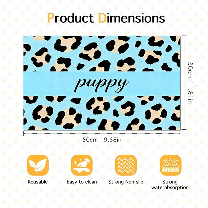 Puppy Feeding Mat 20x12 inch Blue Leopard Print Dog Bowl Placemat Non Slip Mat - Image 6