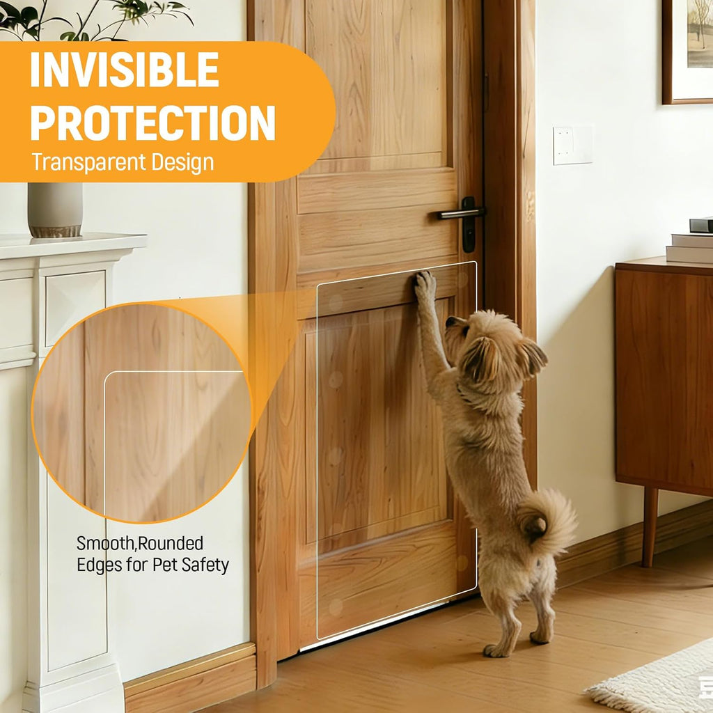 In hand Heavy Duty Door Scratch Protector for Dogs & Cats, 36" x 24" Extra Large Clear Door Guard, Thickened Anti-Scratch Shield with Strong Removable Adhesive Pads, No Residue & Safe for Doors