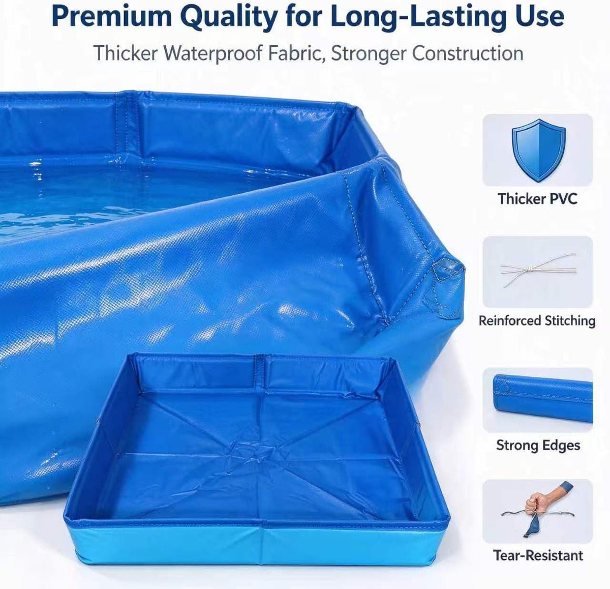 Foldable Dog Pool – Heavy-Duty Hard Plastic Small Dog Pool for Puppy & Cats, Portable Shallow Pool, Outdoor/Indoor Cooling Bathtub, Dog Pools for Pet Dogs, No-Inflate Easy Clean Wading Poo