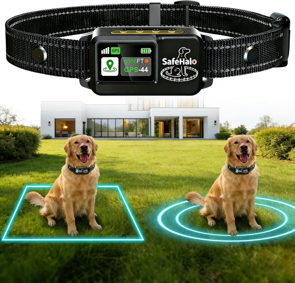 GPS Wireless Dog Fence System, No Subscription Electric Dog Collar, Circular (65-9,840 ft Radius) & Custom Boundaries, Waterproof Portable Pet Containment System for Medium & Large Dogs