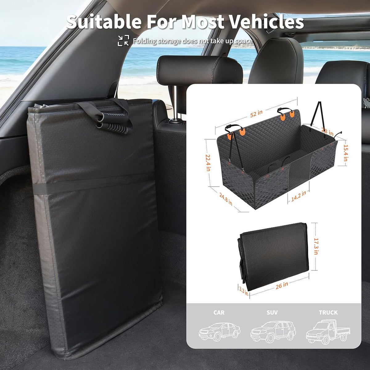 HOTEAGLE Pet Car Seat Cover with 3 Separate Hard Bottom Plates, Ideal for Car/SUV/Small Trucks, Back Seat Extender for Dogs Holds 400lbs, Black