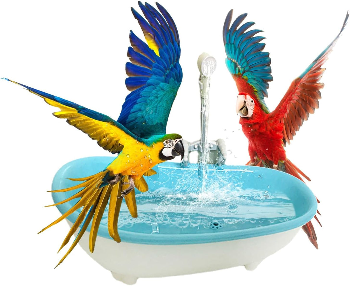 Intelligent Spray Water Bird Bath Bowl Parrots Bathtub Bath Shower Cage Accessory for Birds Parrot Cockatiel Lovebirds Blue