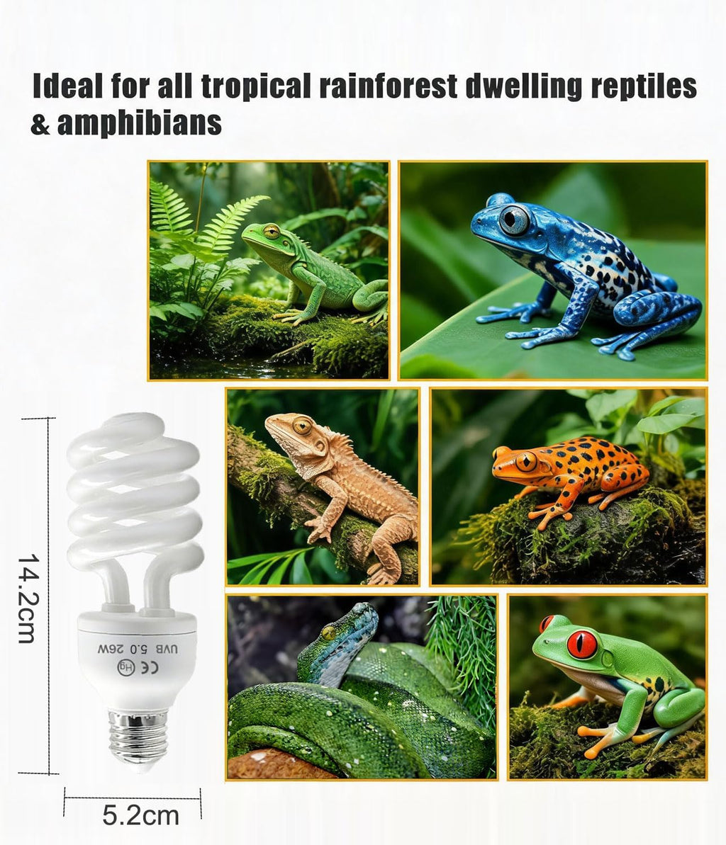2 Pack E26 5.0 UVA UVB Reptile Light Bulb