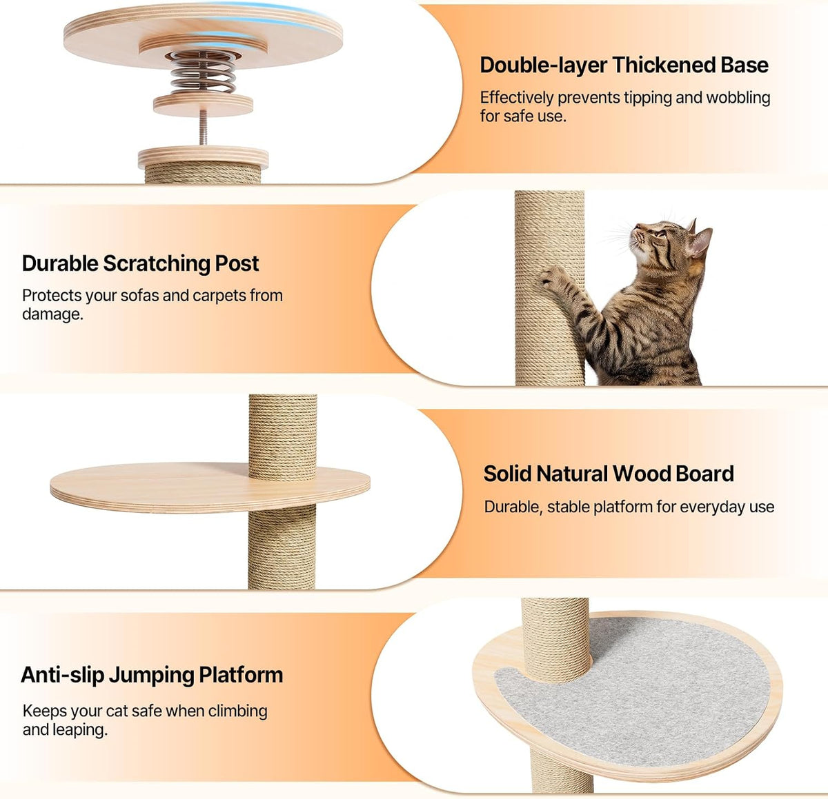 Floor to Ceiling Cat Tree Tower, 4T Adjustable Height 93.3-113”