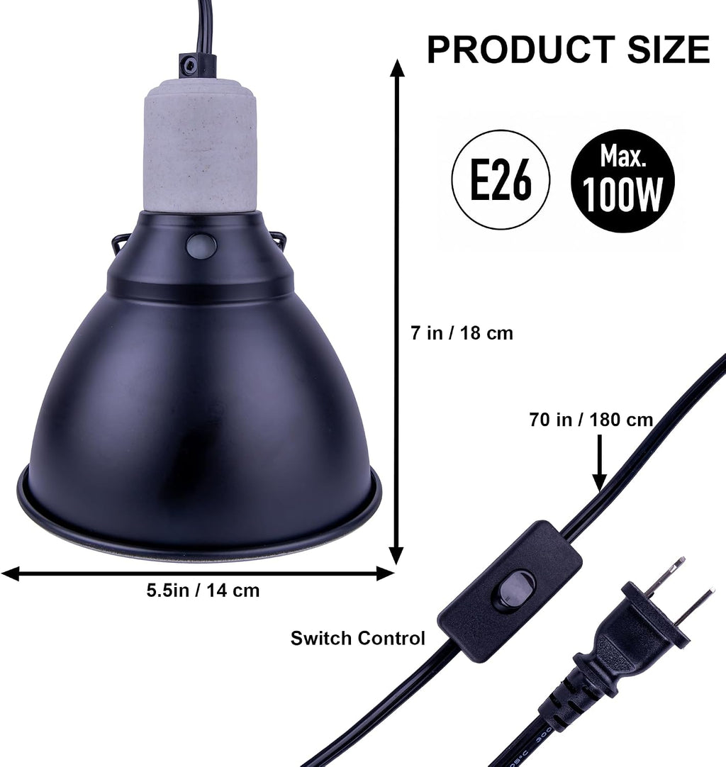 Reptile Light Fixture, 5.5'' Standard Dome Heat Lamp Shade for Reptiles, Lizard, Snake, Turtle