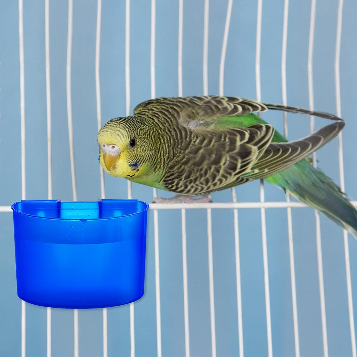 Suclain 30 Pack Blue Cage Feeders Birds Cage Cups Plastic Hanging Feeding