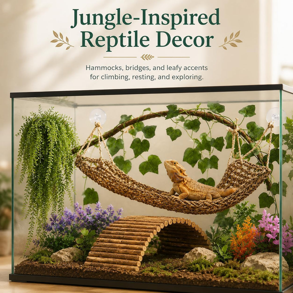 Bearded Dragon Tank Accessories, Reptile Mat Hammock Plants Bridge Jungle Climber Vines for Leopard Gecko Hermit Crab Lizard Snak (Bearded Dragon Tank Accessories (9 Piece))