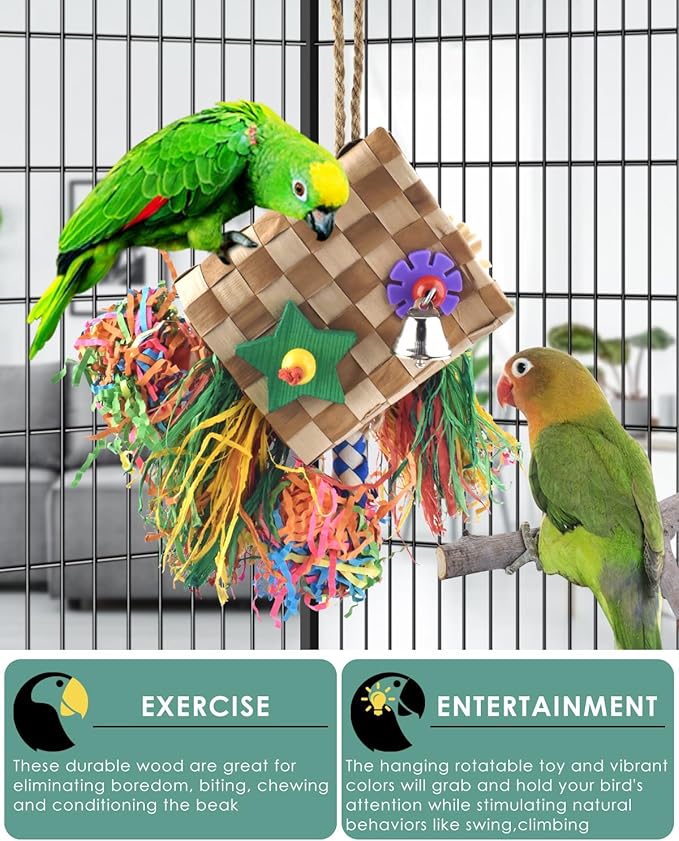 Bissap Bird Chew Toys, Parrot Foraging Shredder Natural Palm Frond Hanging Cage - Image 4