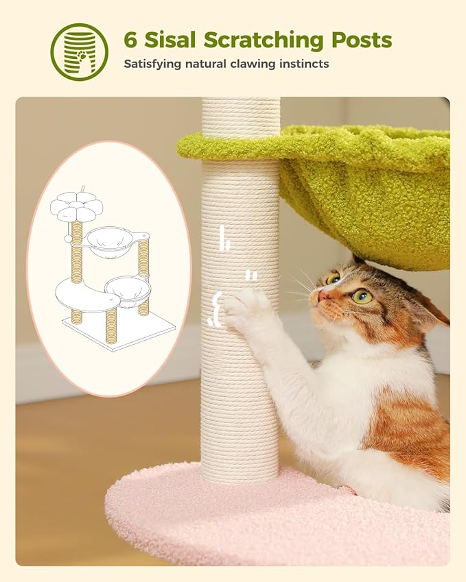 Flower Cat Tree with 2 Large Hammocks, 37.4" Small Cat Tower - Image 5