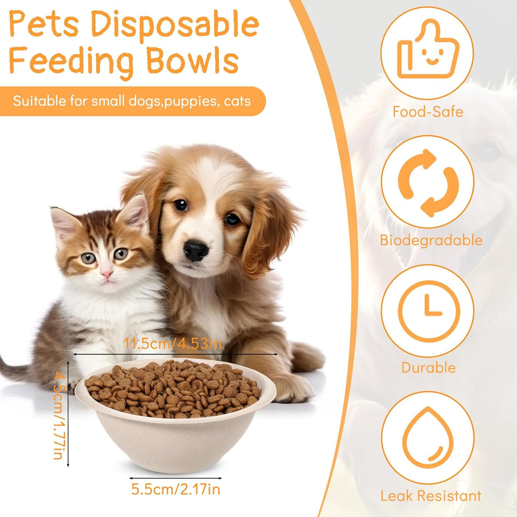 200 Pcs Disposable Pet Bowls Bulk 8 Oz Travel Paper Food Bowls for Small Dogs Puppy Cat, Leakproof Pet Feeding and Watering Supplies 1 Cup