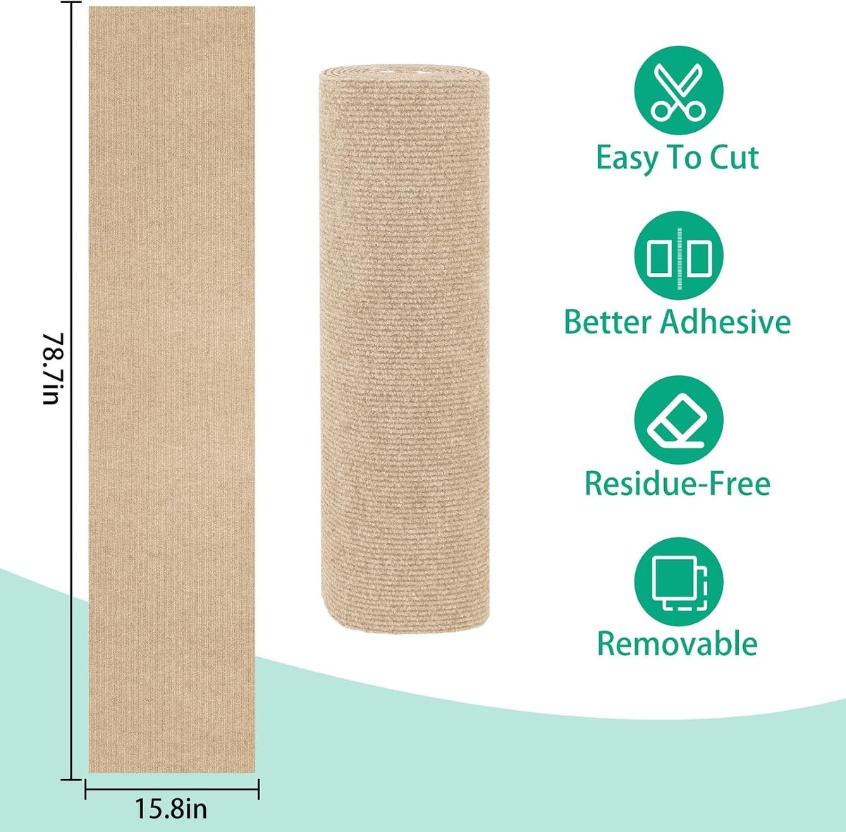Cat Scratch Mat, 78.7"x15.8" Trimmable Self-Adhesive Cat Scratcher Carpet, DIY Cats Scratch Furniture Protector for Couch, Sofa, Wall & Door, Protector from Cat Claws (Beige)