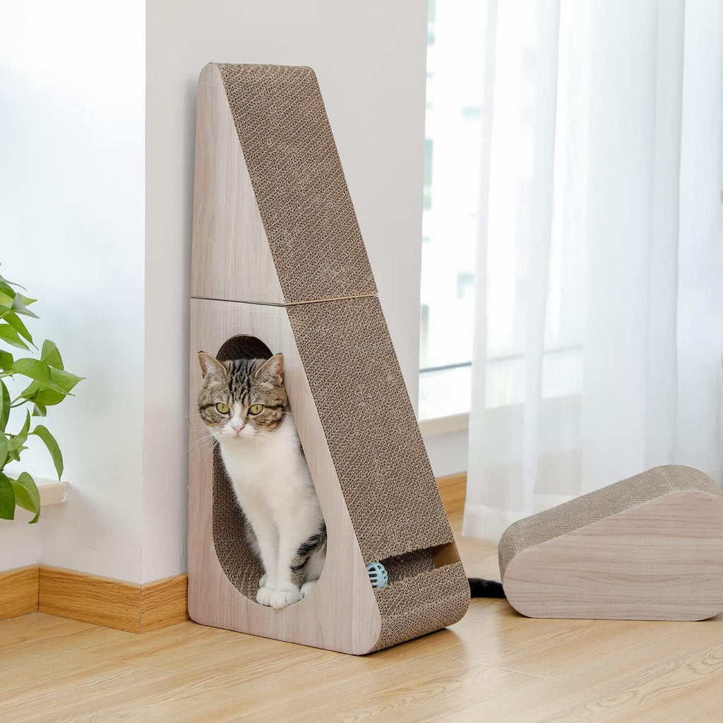 PAWZ Road 28.3" Cardboard Cat Scratcher Triangle 2 in 1 Cat Scratching Ramp