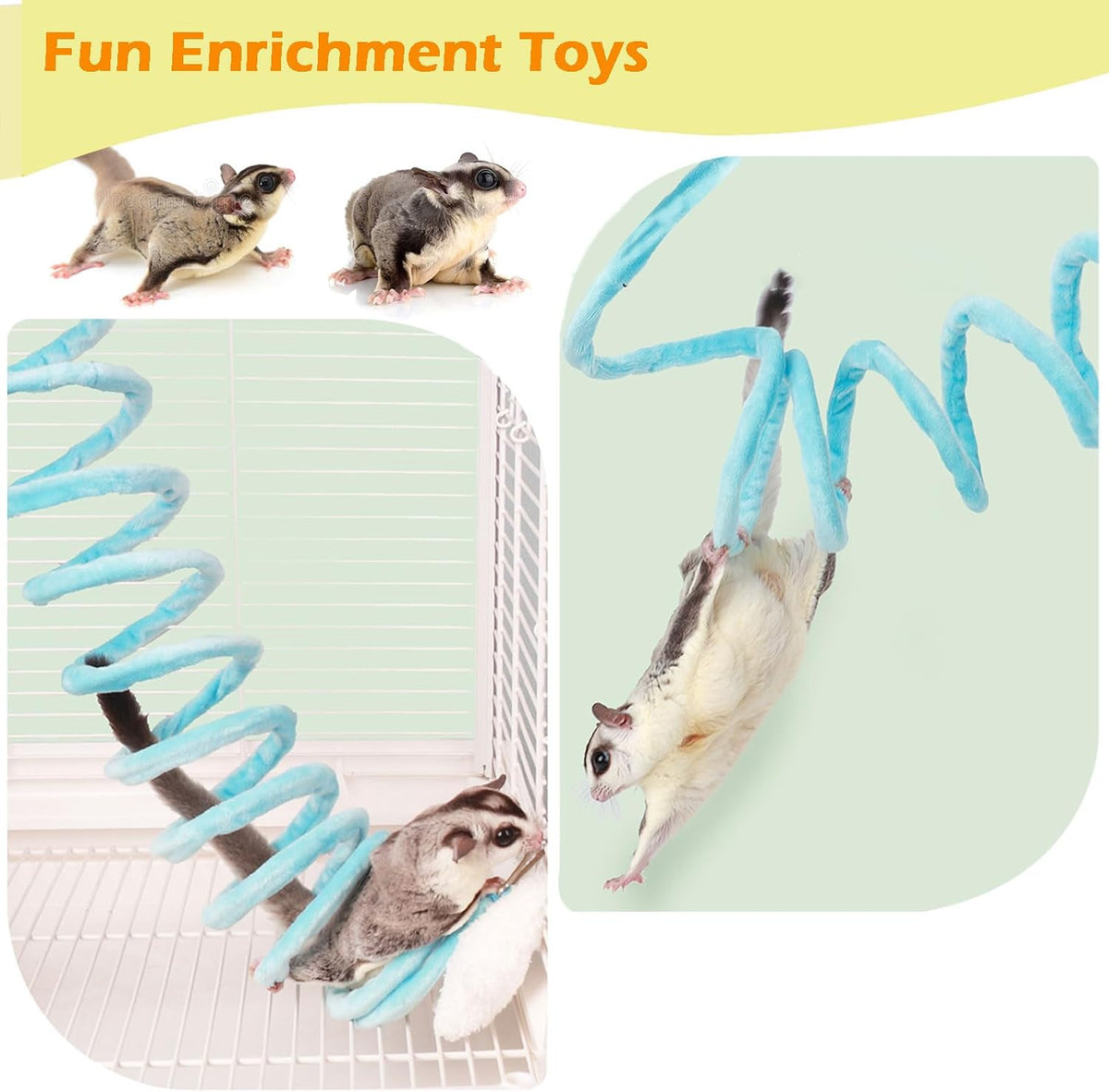 Rat Hammock and Sugar Glider Toy Set Cozy Hanging Bed with 3 Piece Climbing Ropes for Small Pets Includes Green Blue Yellow Swing Toys