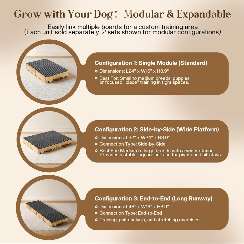 Solid Wood Dog Training Platform, Non-Skid Dog Place Board with Carpet Surface, Portable Dogs Agility Equipment, Connectble Dogs Training Floor Protection Trays for Behavior Basics, 24x16in