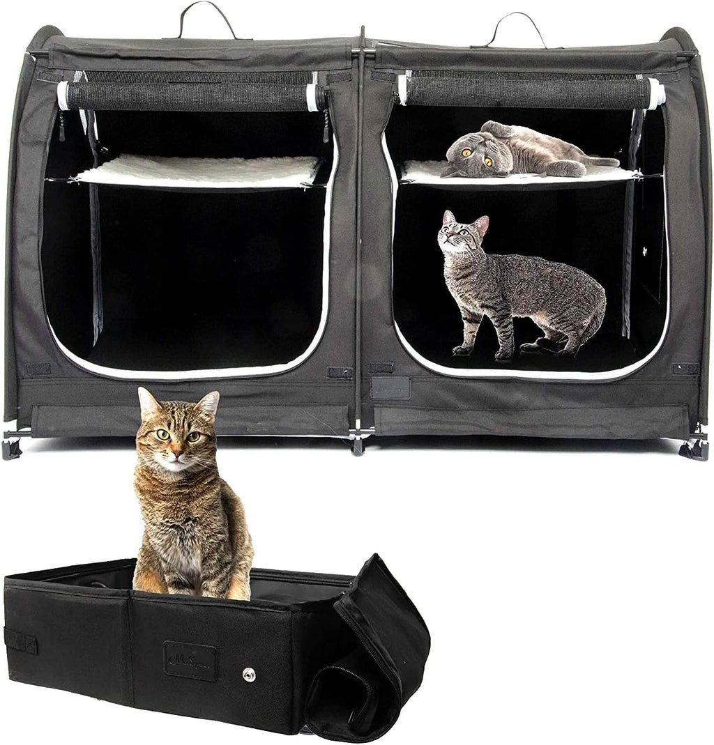 Mispace Portable Double Pet Carriers for Cats Collapsible Cat Condo for Car Travel Pet Kennel Show Cages with Portable Carry Bag Hammocks Mats and Litter Box