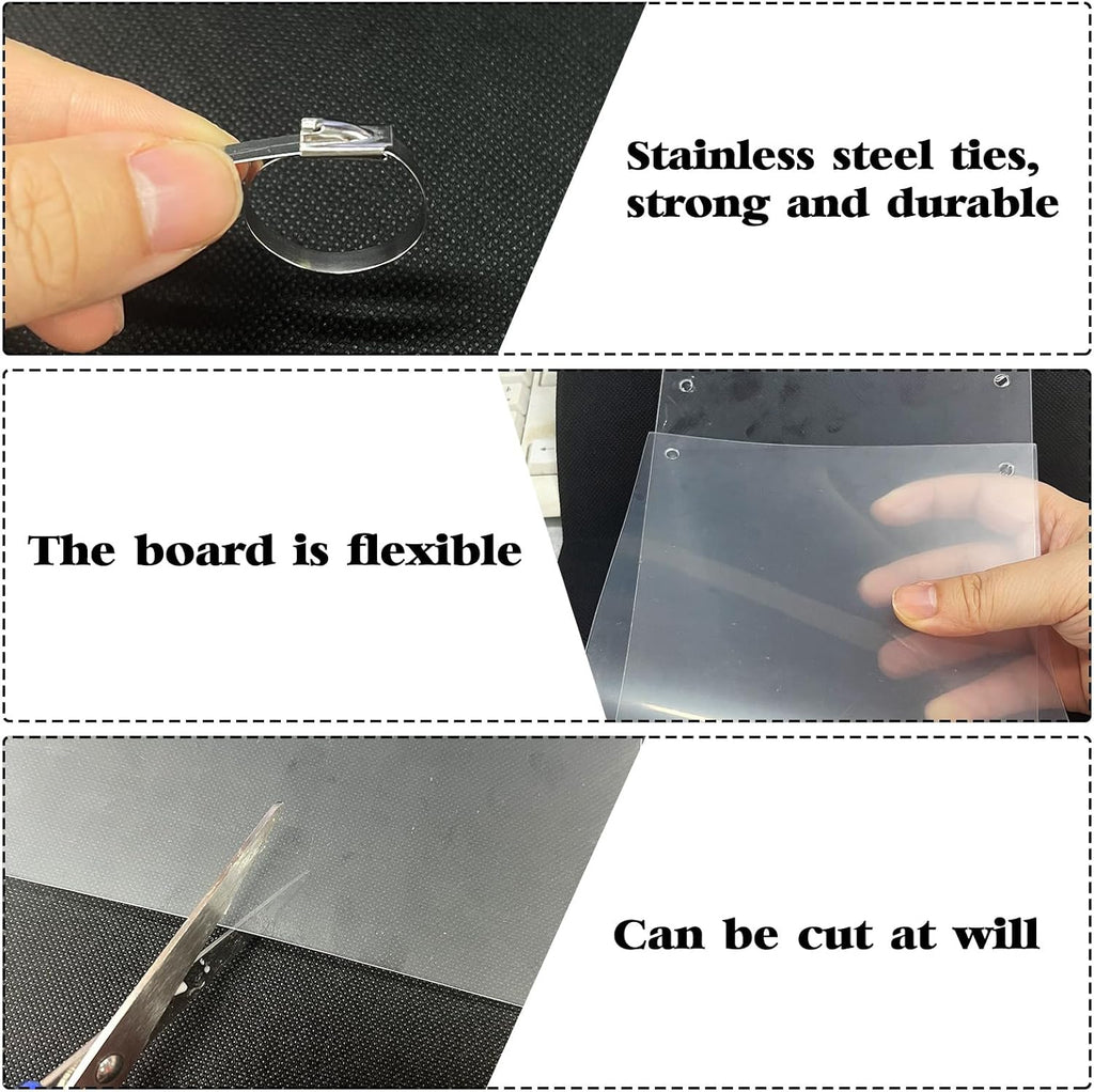10 Pcs Pet Cage Liner 15.7'' x 6'', Cage Urine Guard Side Lining Clear Sheet with 50 Pcs Stainless Steel Zip Ties, Anti-Urine Side Lining Sheet for Rabbit Guinea Pig Hamster Ferret Chinchilla
