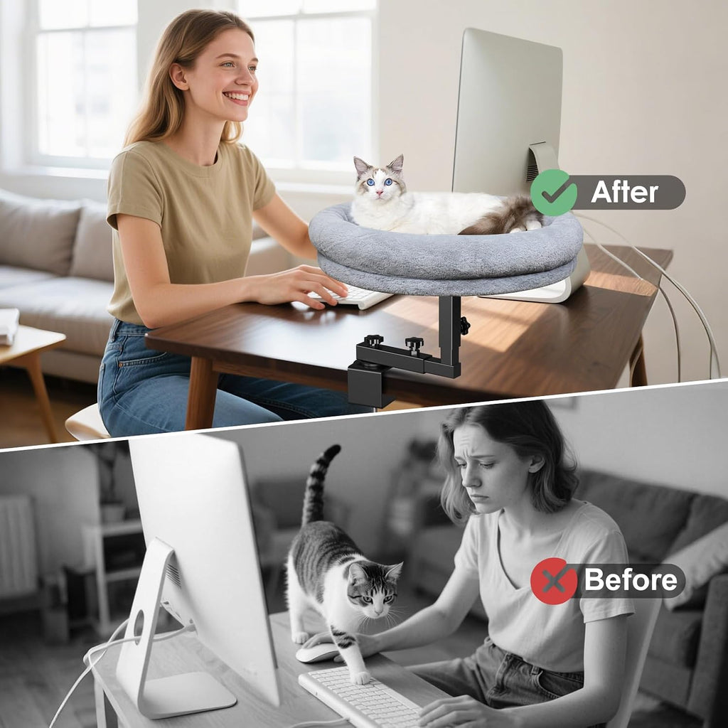 Desk Cat Bed, 18" Cat Bed for Desk, 360° Rotating, Dark Gray