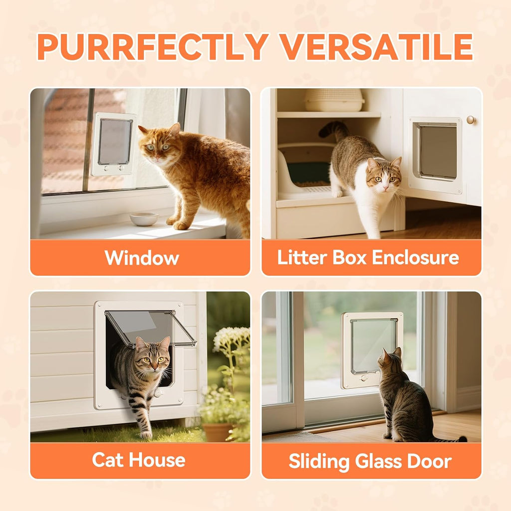LIBBEPET Thin Interior Cat Door, 4 Way Locking Flap for Cats ≤18 lbs, Large