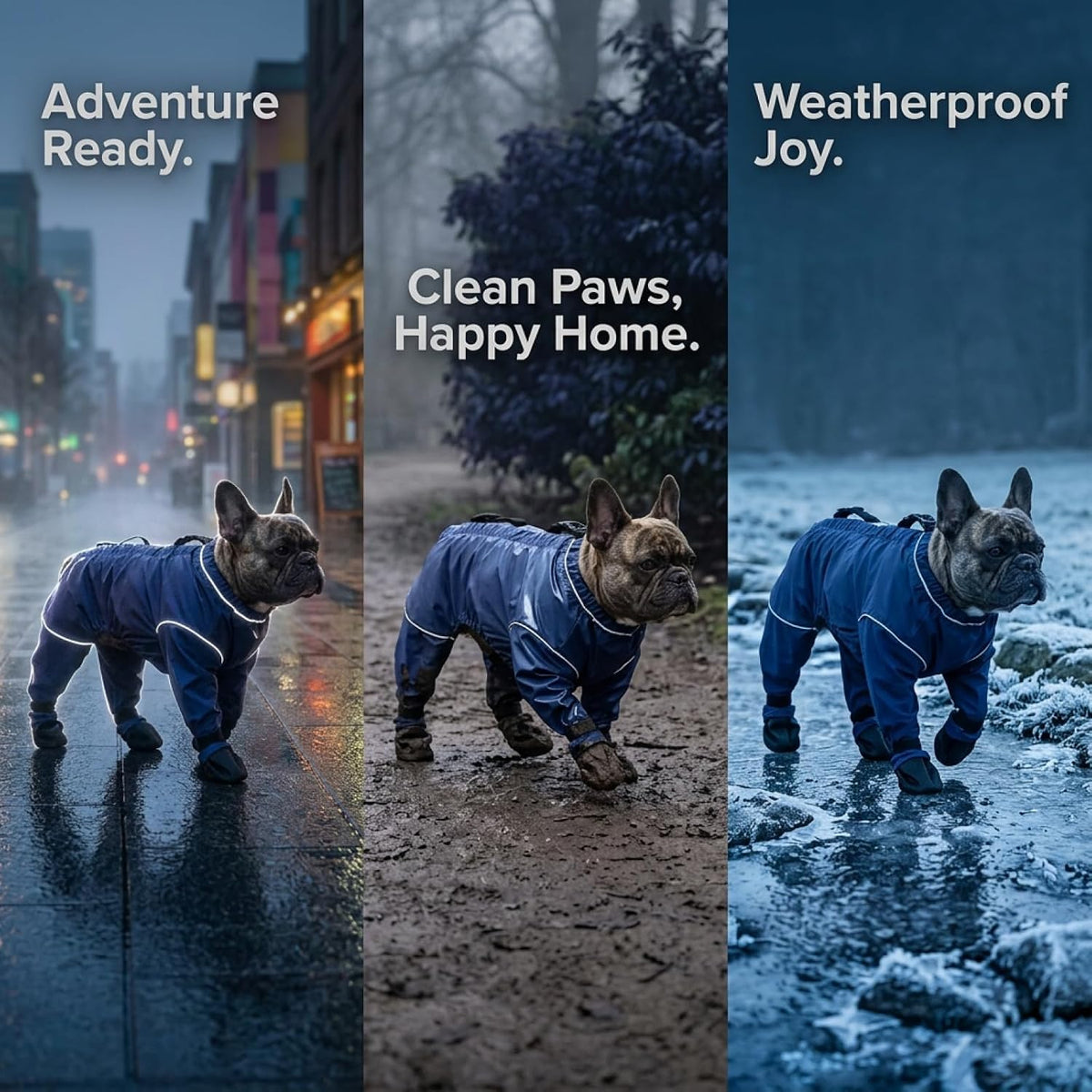 Dog Pants with Suspenders, Adjustable Waterproof Dog Boots, Anti-Dirty Anti-Slip Pet Paw Protectors, Reflective for Night Visibility, Ideal for Daily Outdoor Strolls (Dark Blue, M)