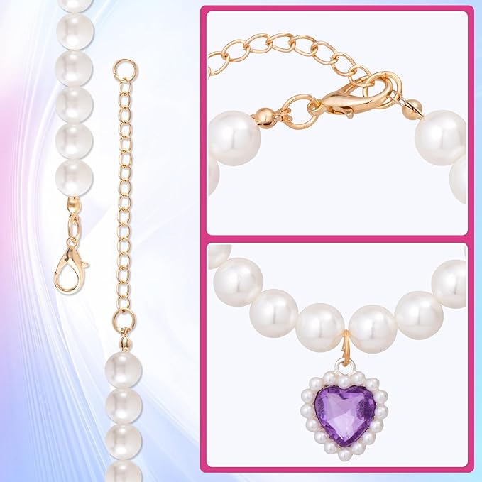 2pcs Cat Pearl Collar with Heart Pendant, Cute Pearl Pet Necklace in Small - Image 4