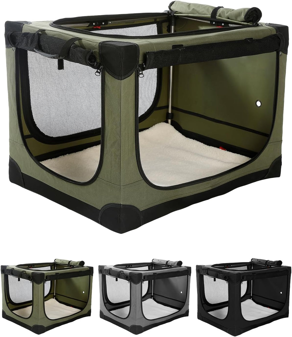 Veraste 30 in Collapsible Dog Crate for Medium Dogs, 4 Door Kennel,Green
