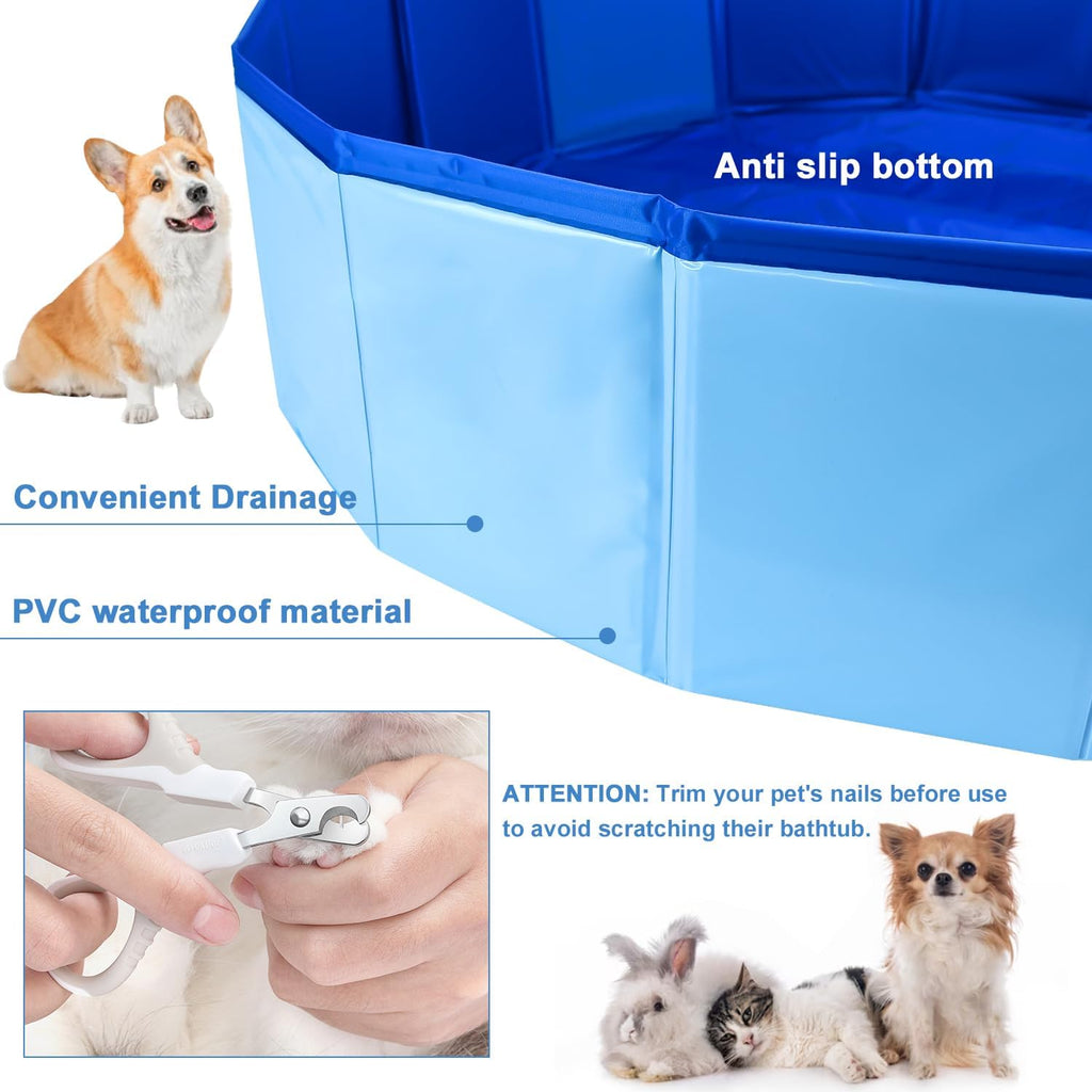 24 x 8 Inch Foldable Dog Pool with Storage Bag, PVC Pet Bath Tub