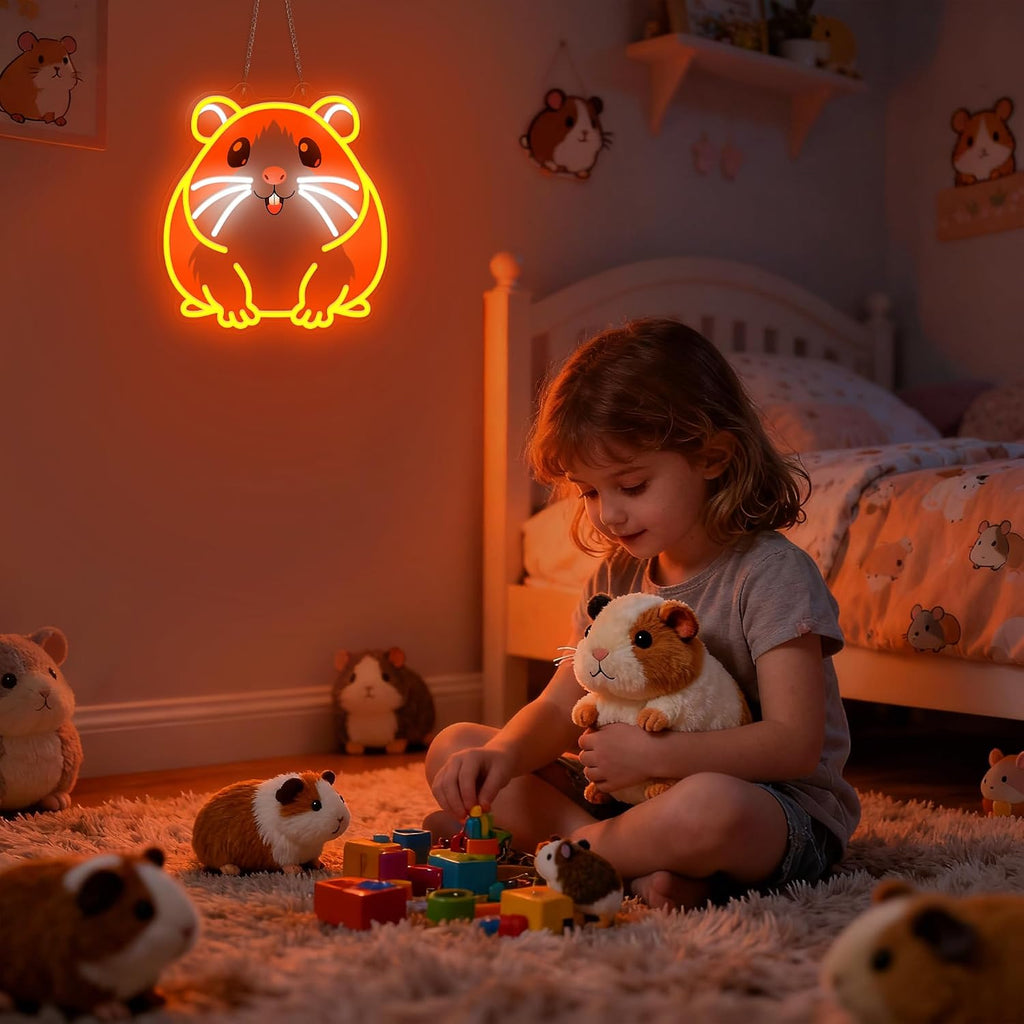 CoolGift Mart Guinea pig Neon Sign, Dimmable Wall Decor Light. Birthday Party Decorations for Home, Patio, Garden, Bars, Restaurants, Hotels, Stores, Clubs, Gift for Friends Family and Kids