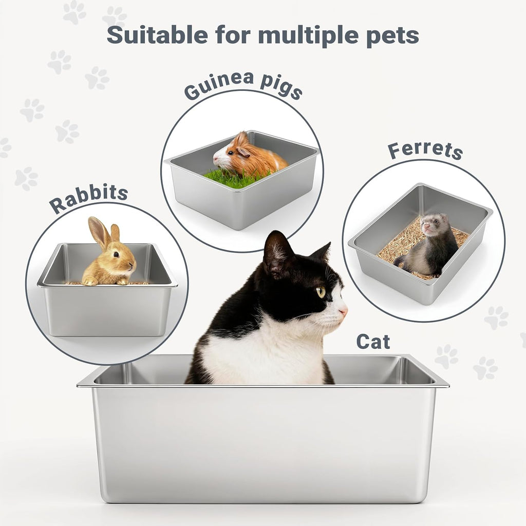 Kirecoo Large Stainless Steel Cat Litter Box Low Entry, Non-Stick