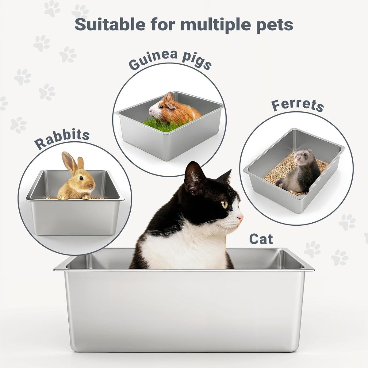 Kirecoo Large Stainless Steel Cat Litter Box Low Entry, Non-Stick
