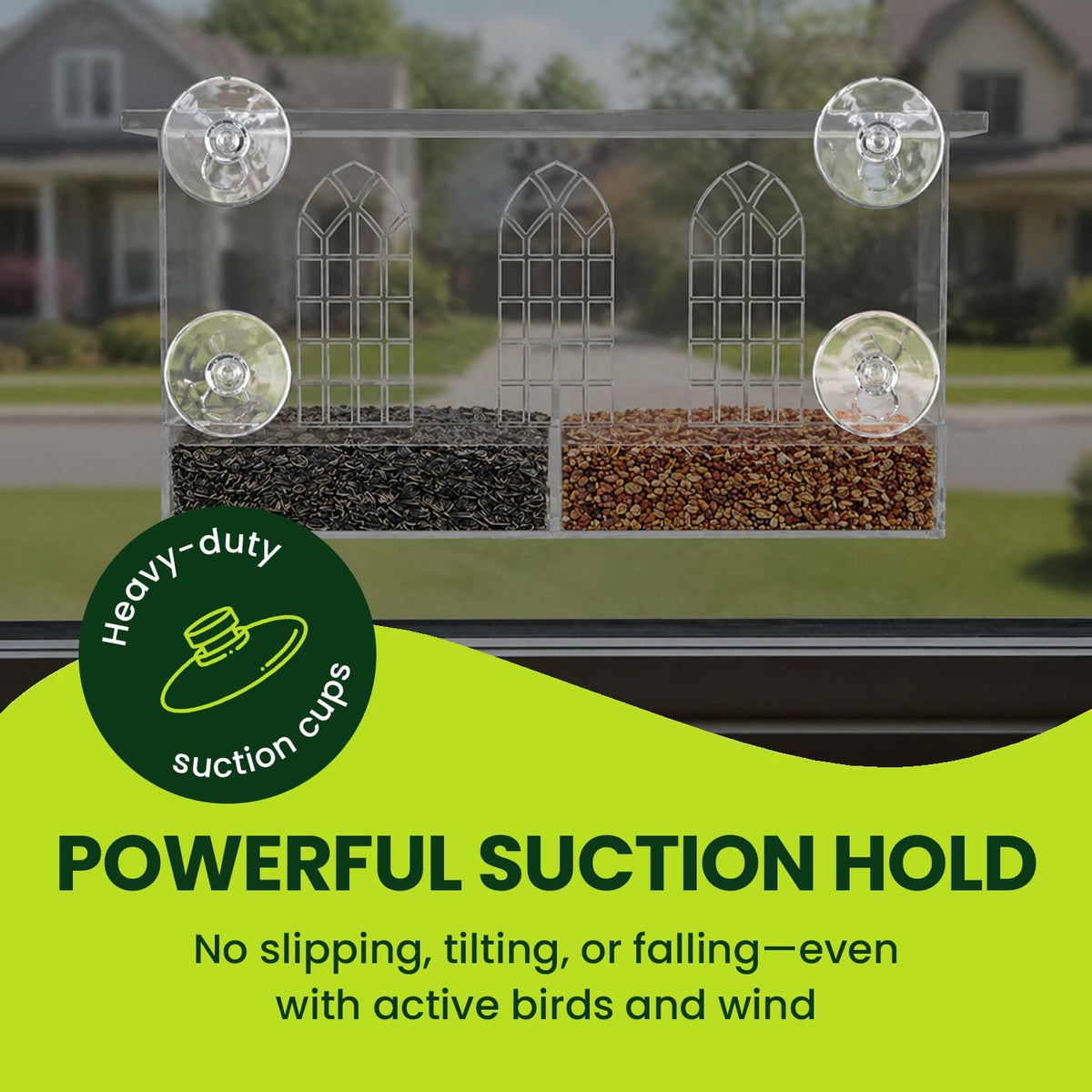 Nature Gear Acrylic Clear Window Bird Feeder with Strong Suction Cups, Removable Sliding Seed Tray, Weather-Resistant & Easy to Clean for Window Viewing, Bird Palace