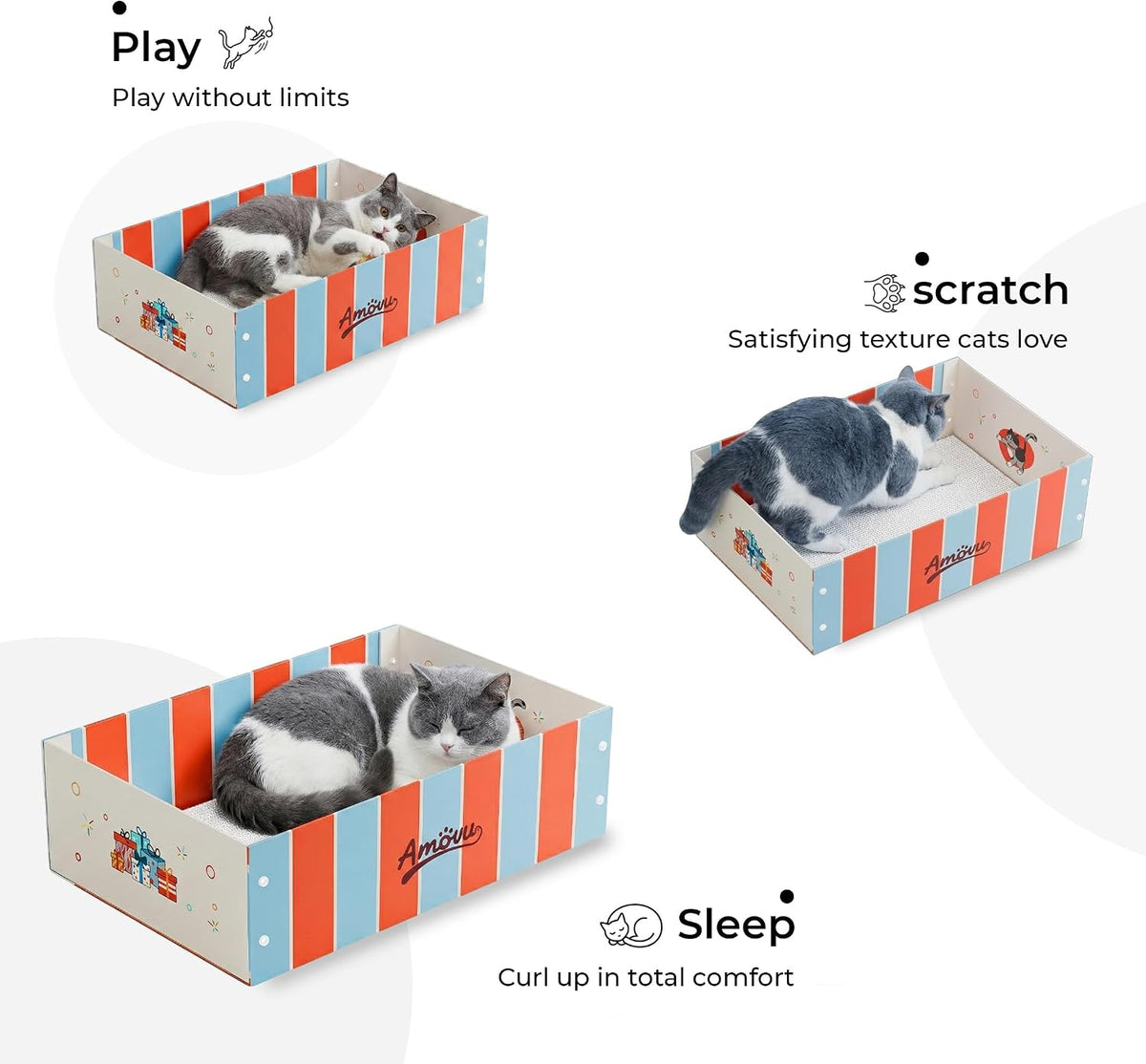 Cardboard Cat Scratcher Box & Bed – Heavy Duty Cat Scratch Pad for Indoor Cats, White Wood-Pulp Cat Scratching Board with Durable Cardboard cat Box, Low-Mess Cat Lounge House (Scratcher Box)