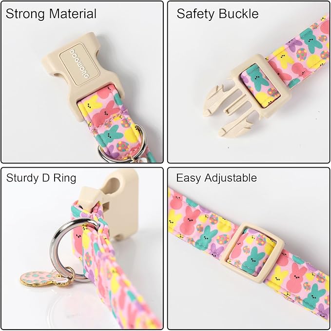 DOGWONG Easter Dog Collar, Cute Bunny Eggs Dog Collar Pink Babbit Pet Collar - Image 3