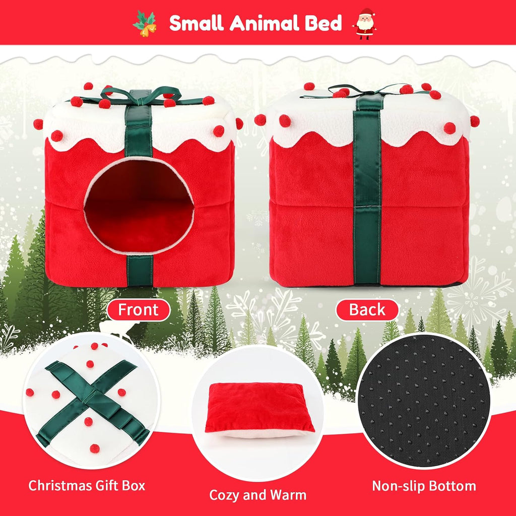 BWOGUE Christmas Guinea Pig Hideout, Warm Winter Cave Bed, Small Animal Hut