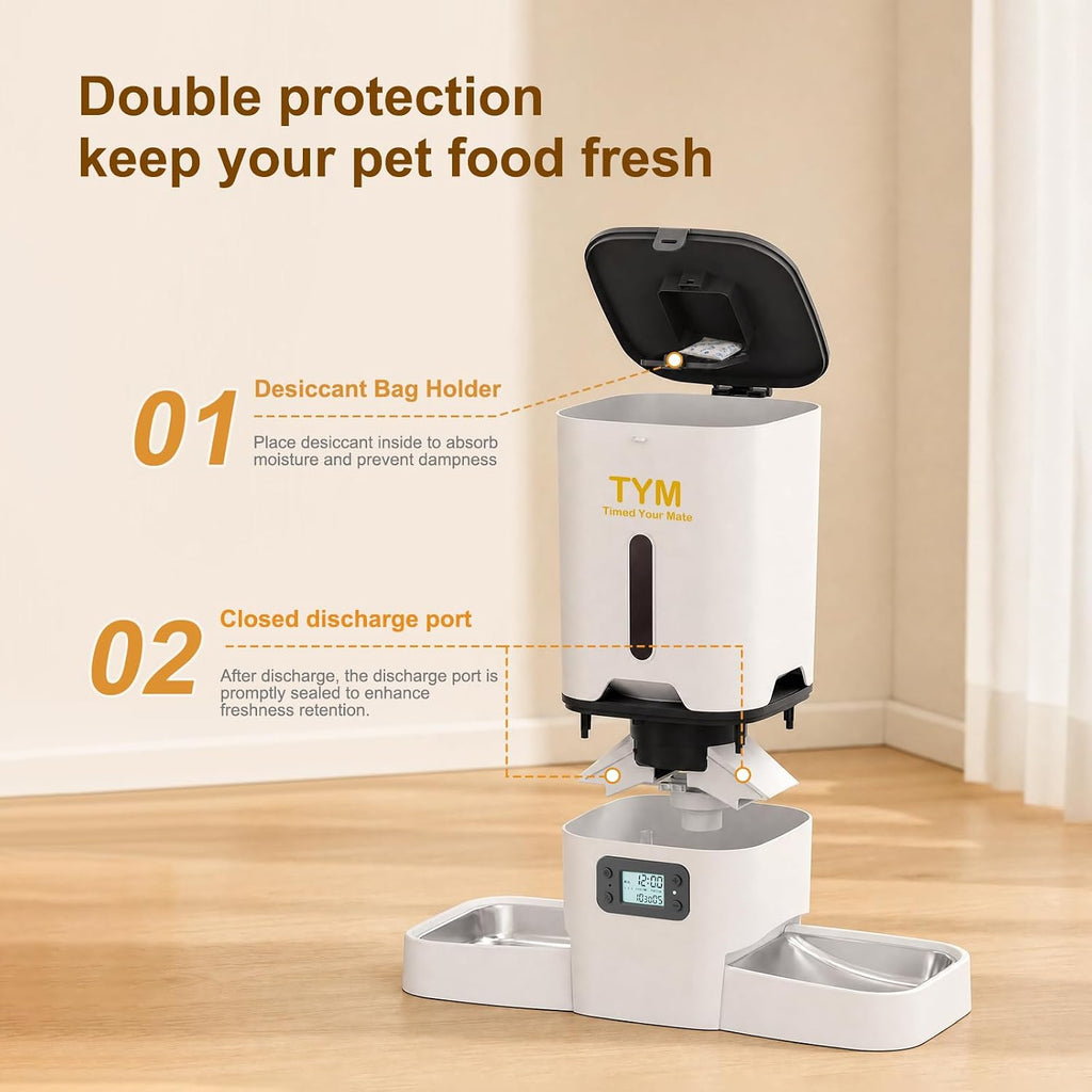 Automatic Cat Feeder 2 Cats, 7L Dry Cat Food Dispenser with Double Bowls