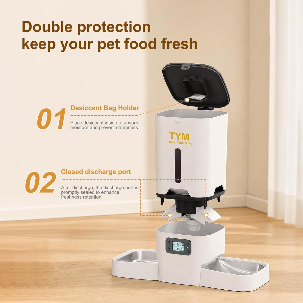 Automatic Cat Feeder 2 Cats, 7L Dry Cat Food Dispenser with Double Bowls