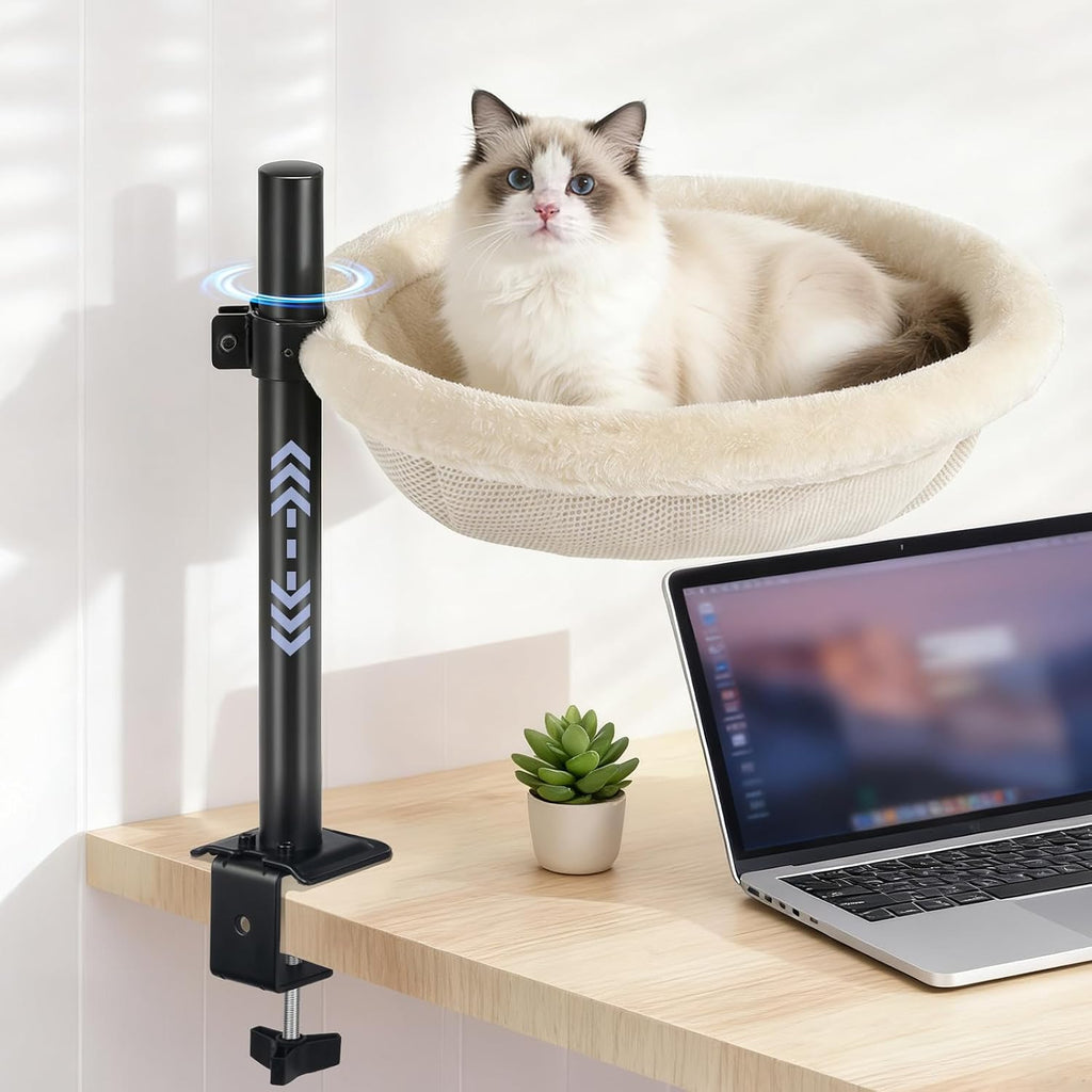 Cat Desk Bed, Reversible Cat Hammock for Desk Use, Clamp-On Metal, Black