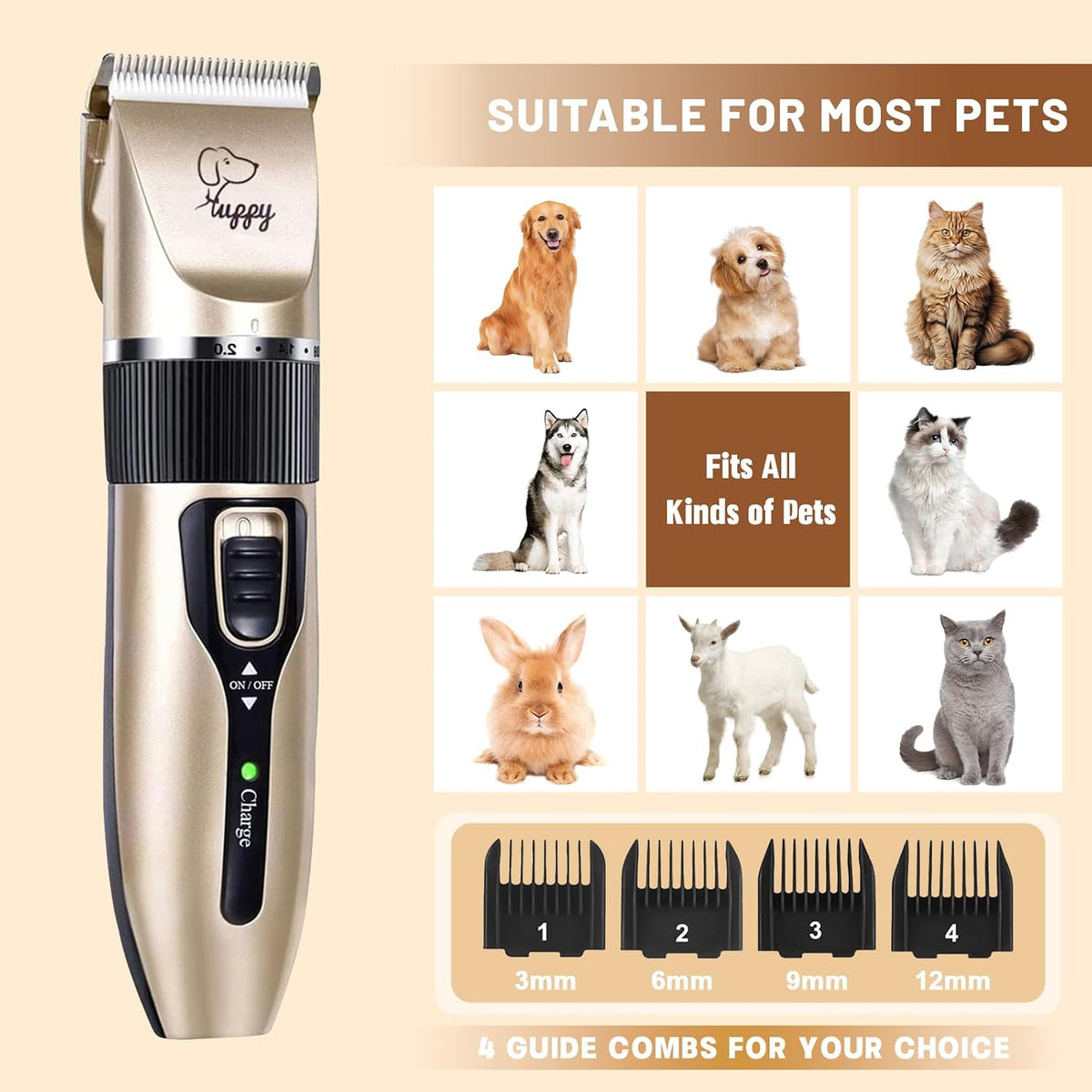 Dog Clippers for Grooming, Low Noise, Electric Quiet, Adjustable Clipper Comb for Dog Grooming Kit, cat Supplies Pet Hair Clippers Grooming kit for Dogs at Home