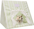 Hamster Hideout Tent with Curtain,Bunny Hideout, Machine Washable Guinea Pig Hide Tent Houses & Habitats, Triangular Hideout Shelter Small Animal Bed,Ferret, Rat, Chinchilla, Squirrel（Green）