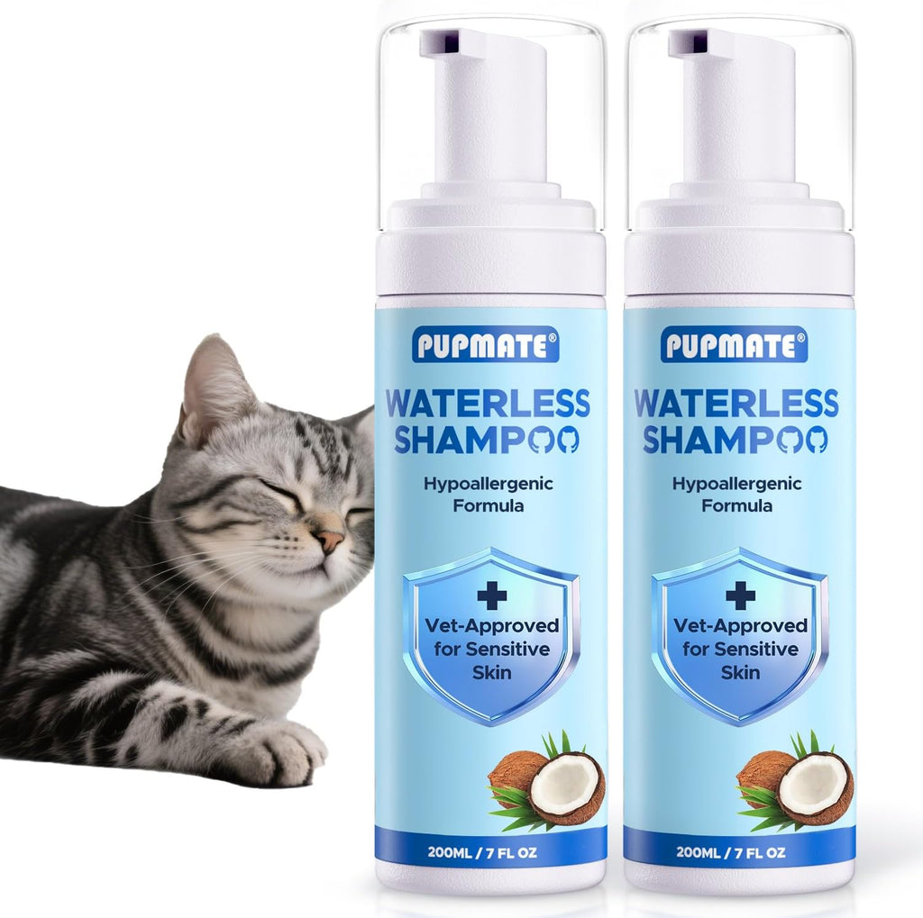 Cat Waterless Shampoo with Brush - No Rinse Formula for Quick Clean Between Baths, Hypoallergenic & Detangling, Reduce Itchy Skin Shedding, Vet-Recommended for Kittens/Senior Cats, Coconut Scent