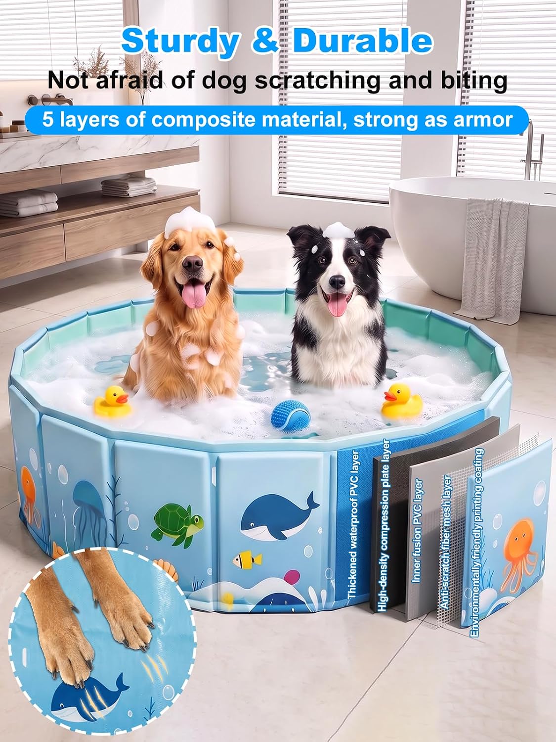 CHEERON Foldable Collapsible Large Dog Pool Puppy Bath Tub Pet Bathtub