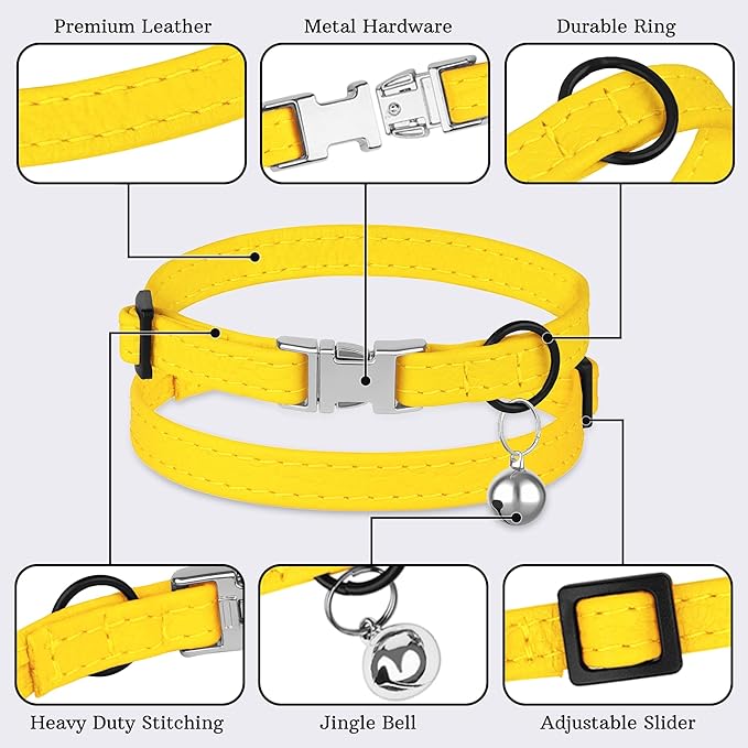 Leather Cat Collar with Buckle and Removable Bell - Image 5