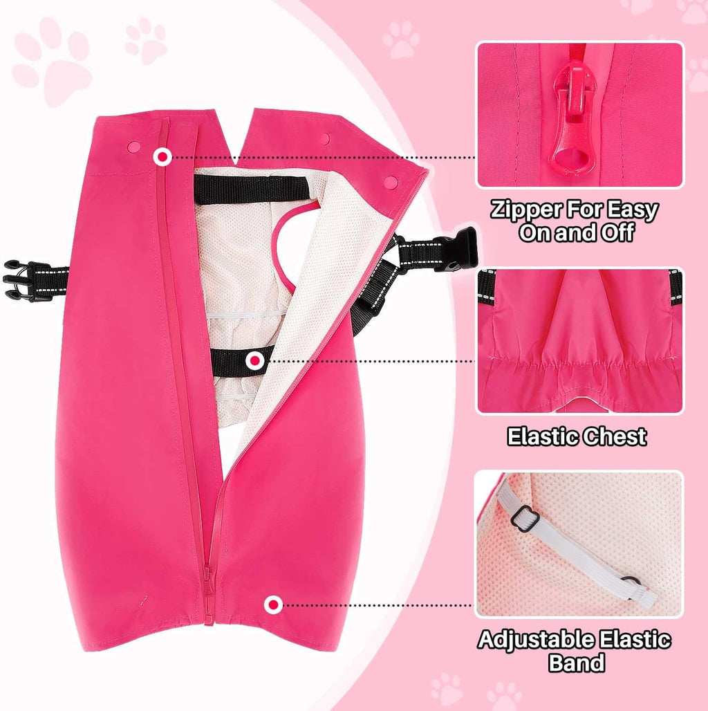 Lukovee Dog Raincoat, Waterproof Jacket with Harness & Removable Hood, M
