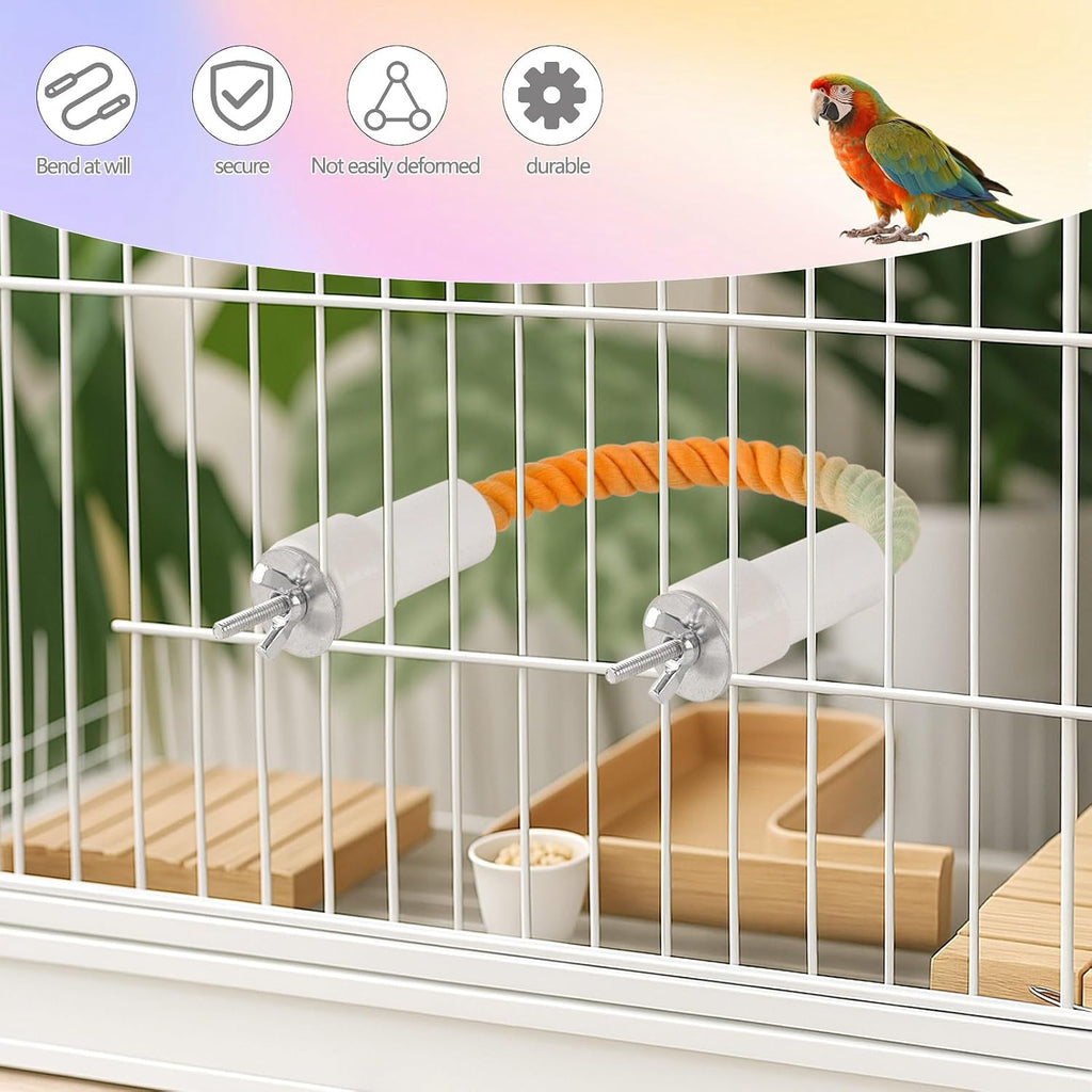 4Pcs Rope Perch for Bird Cages, Bendable Climbing Cotton Rope