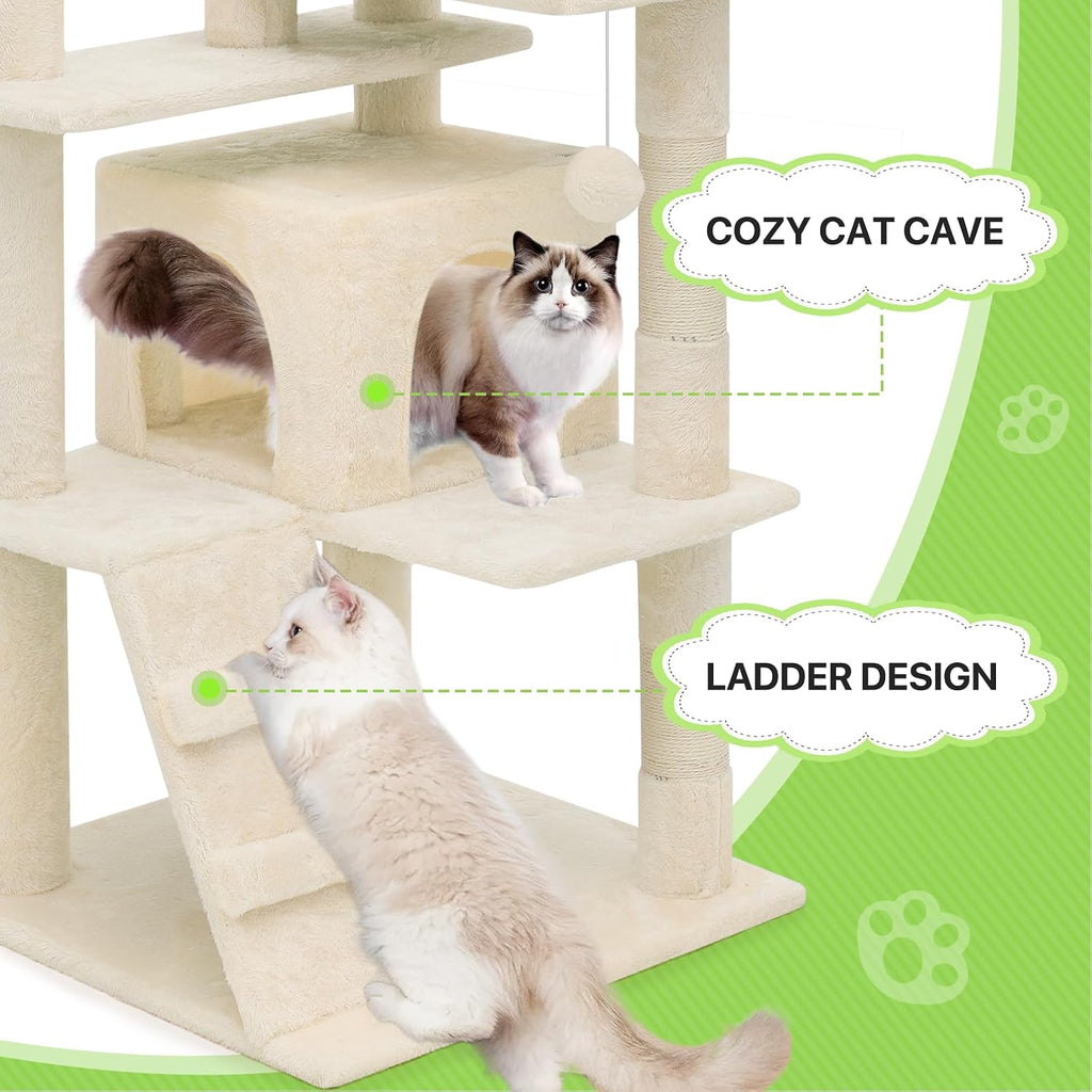 Magshion Cat Tree 55" Cats Tower for Indoor Cats, Multi-Level Cat Condo with Scratching Post, Top Perch, Sisal Board and Dangling Ball, Cat Stand Jumping Platform Kittens Pet Play House (Beige)