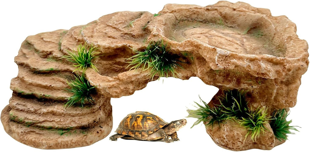M2cbridge Reptile Hide Resting Step Ledge Cave Hideout Turtle Basking Platform – Great for Reptiles, Amphibians, and Fish (Moss Step Ledge B)